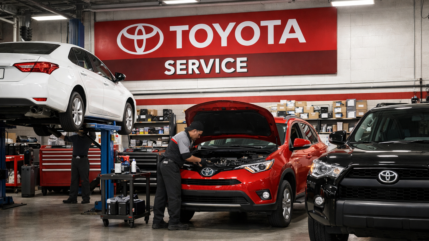 Toyota auto repair workers replacing toyota airbags as part of the recall and class action.